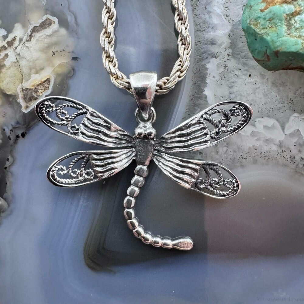 Sterling-Style Silver Dragonfly Pendant Necklace - Silver